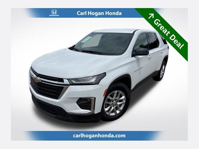 2022 Chevrolet Traverse LS in Summit White — front three-quarter view