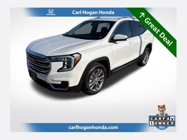 2024 GMC Terrain SLT in Summit White — front three-quarter view