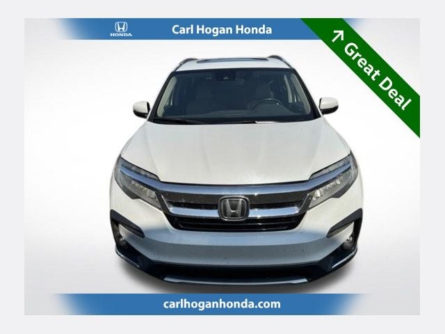 2020 Honda Pilot Touring 7 Passenger in Platinum White Pearl — front three-quarter view