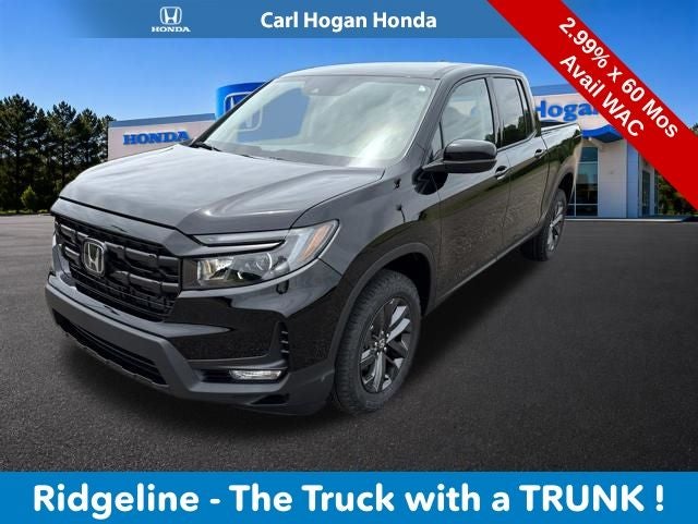 2026 Honda Ridgeline Sport in Crystal Black Pearl — front three-quarter view