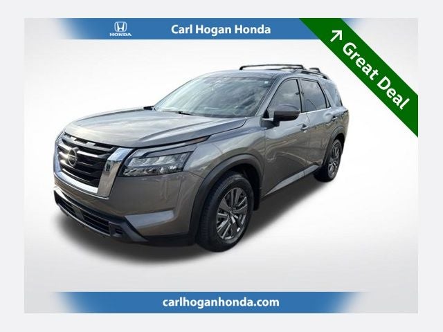 2023 Nissan Pathfinder SV in Gun Metallic — front three-quarter view